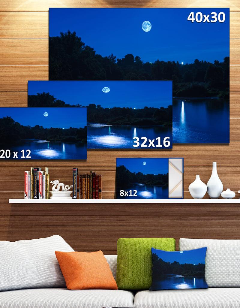 DesignQ Design Canvas Art Print 'River At Night With Fog - Extra Large Landscape Canvas Art Print