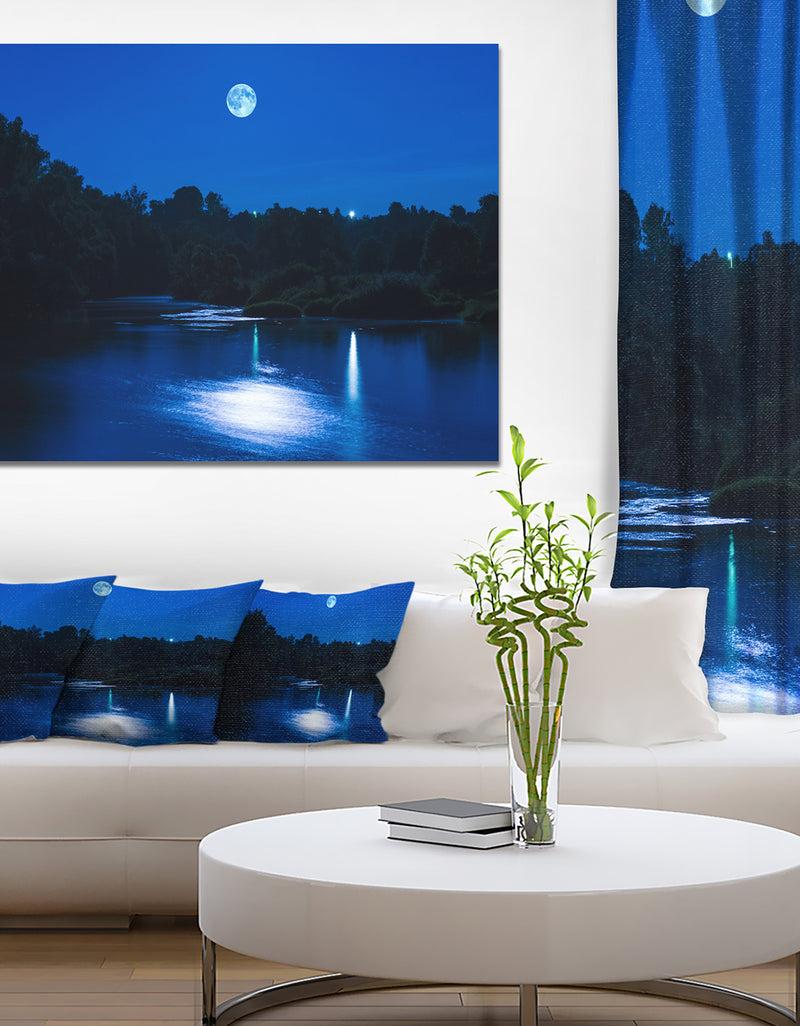 DesignQ Design Canvas Art Print 'River At Night With Fog - Extra Large Landscape Canvas Art Print