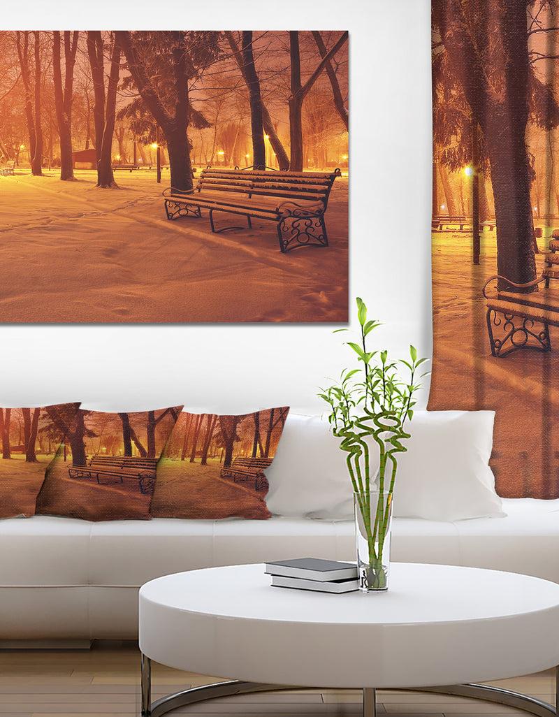 DesignQ Design Canvas Art Print 'Snow Covered Benches in Evening - Large Landscape Canvas Art Print
