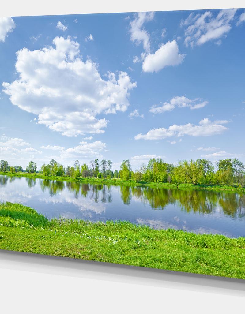 DesignQ Design Canvas Art Print 'Sunny Spring By Narew River - Extra Large Landscape Canvas Art Print