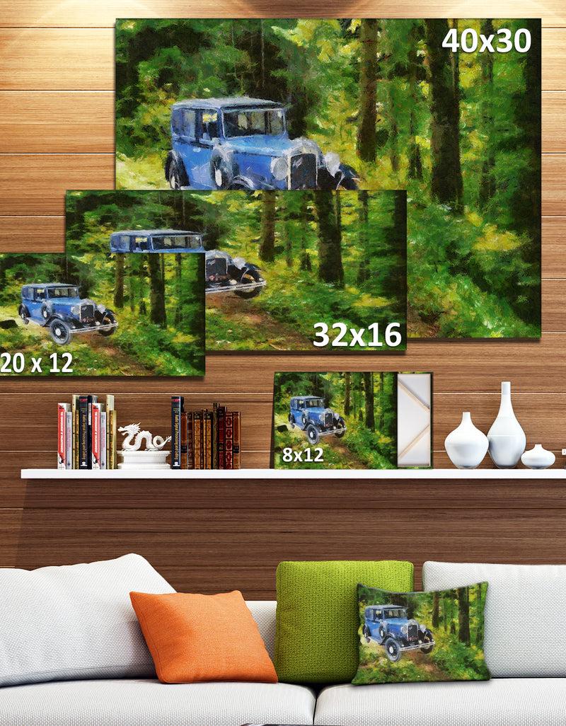 DesignQ Blue Vintage Car Oil Painting - Canvas Print