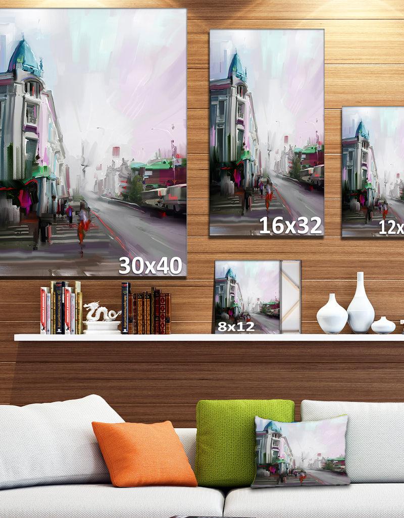 DesignQ City Street - Cityscape Canvas Artwork Print