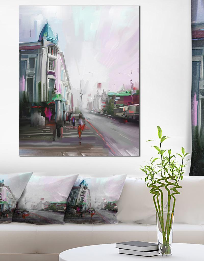 DesignQ City Street - Cityscape Canvas Artwork Print