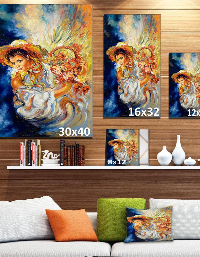DesignQ Girl With Flowers - Floral Canvas Art Print