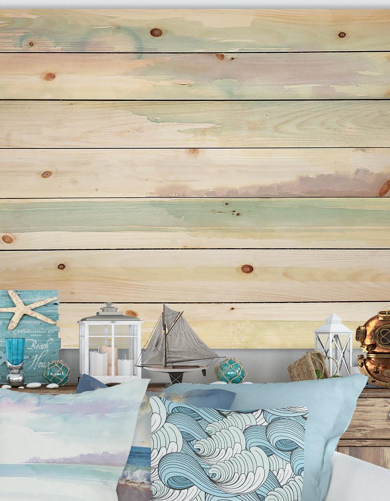 DesignQ Horizon - Coastal Print on Natural Pine Wood