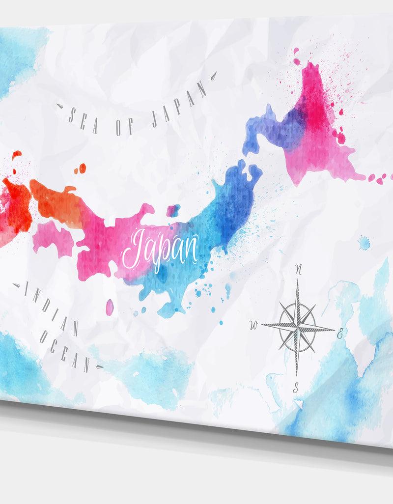 DesignQ Japan Map Watercolor - Canvas Wall Art Print