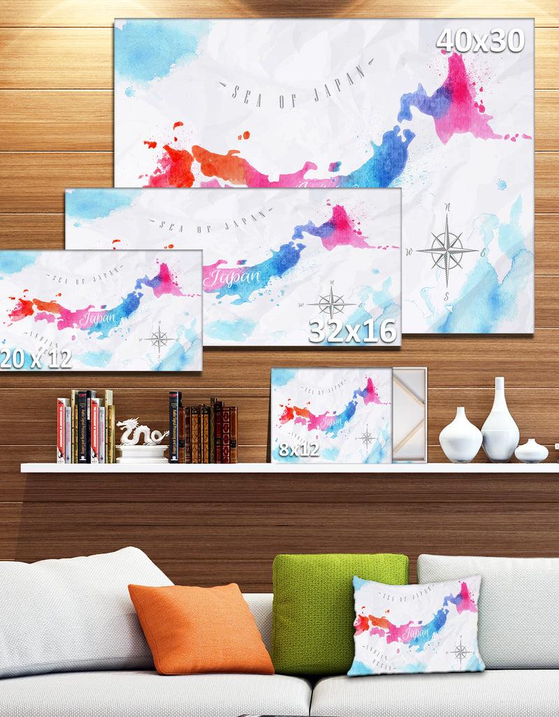 DesignQ Japan Map Watercolor - Canvas Wall Art Print