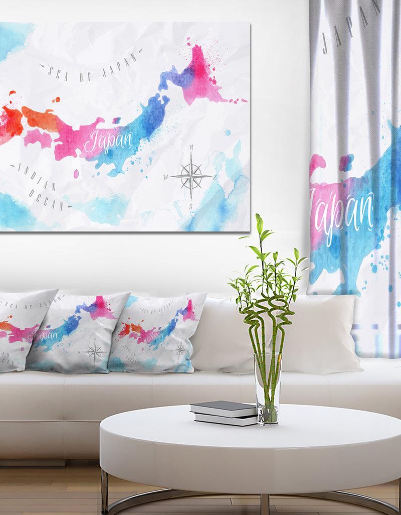 DesignQ Japan Map Watercolor - Canvas Wall Art Print