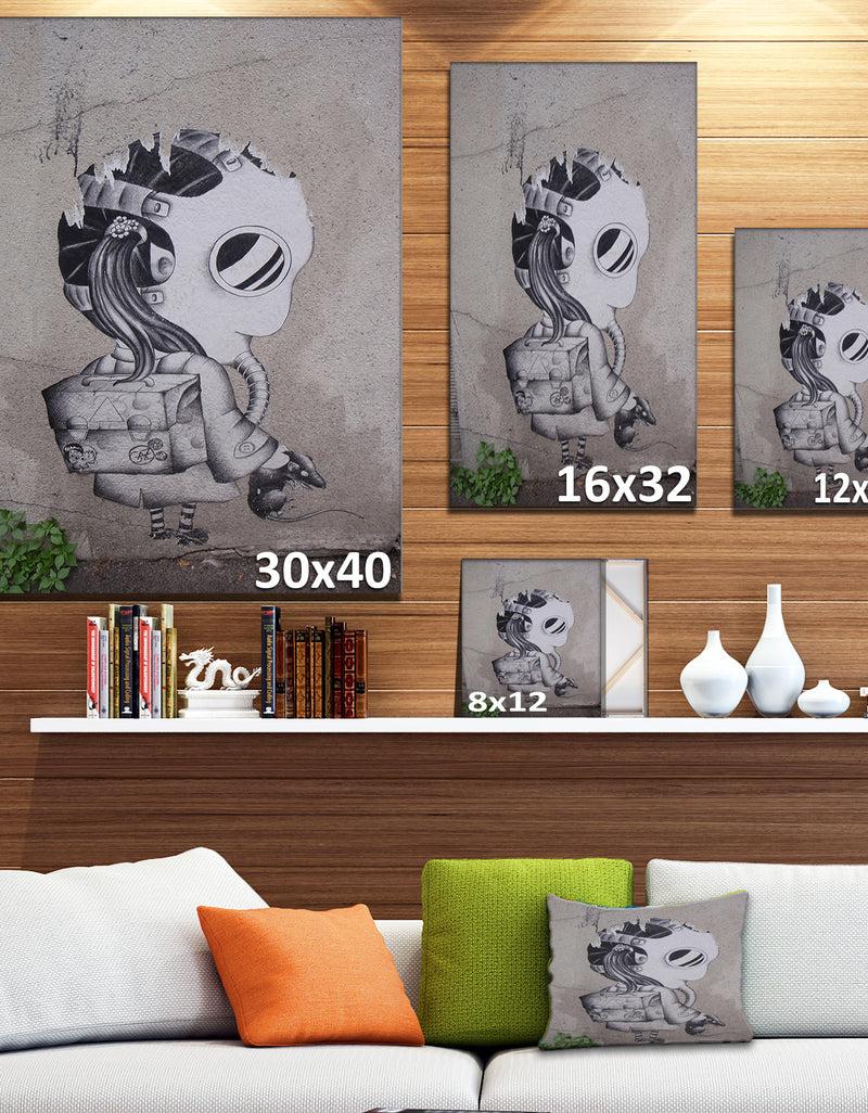 DesignQ Rat Catcher Robot - Street Art Canvas Print