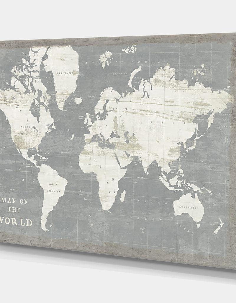 DesignQ Slate World Map - Cottage Canvas Wall Art