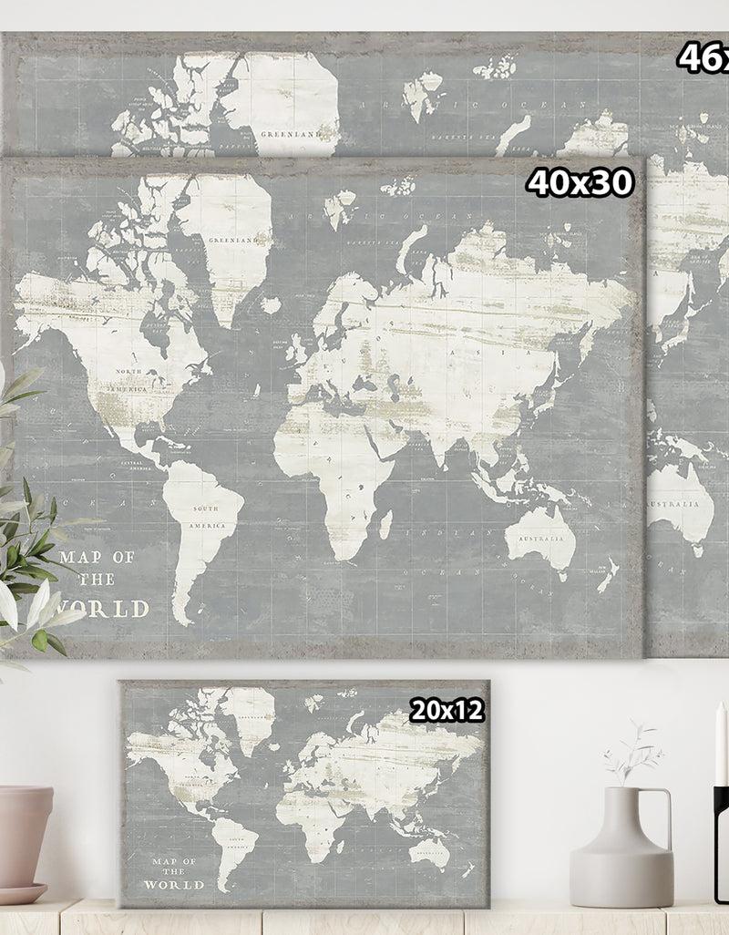 DesignQ Slate World Map - Cottage Canvas Wall Art