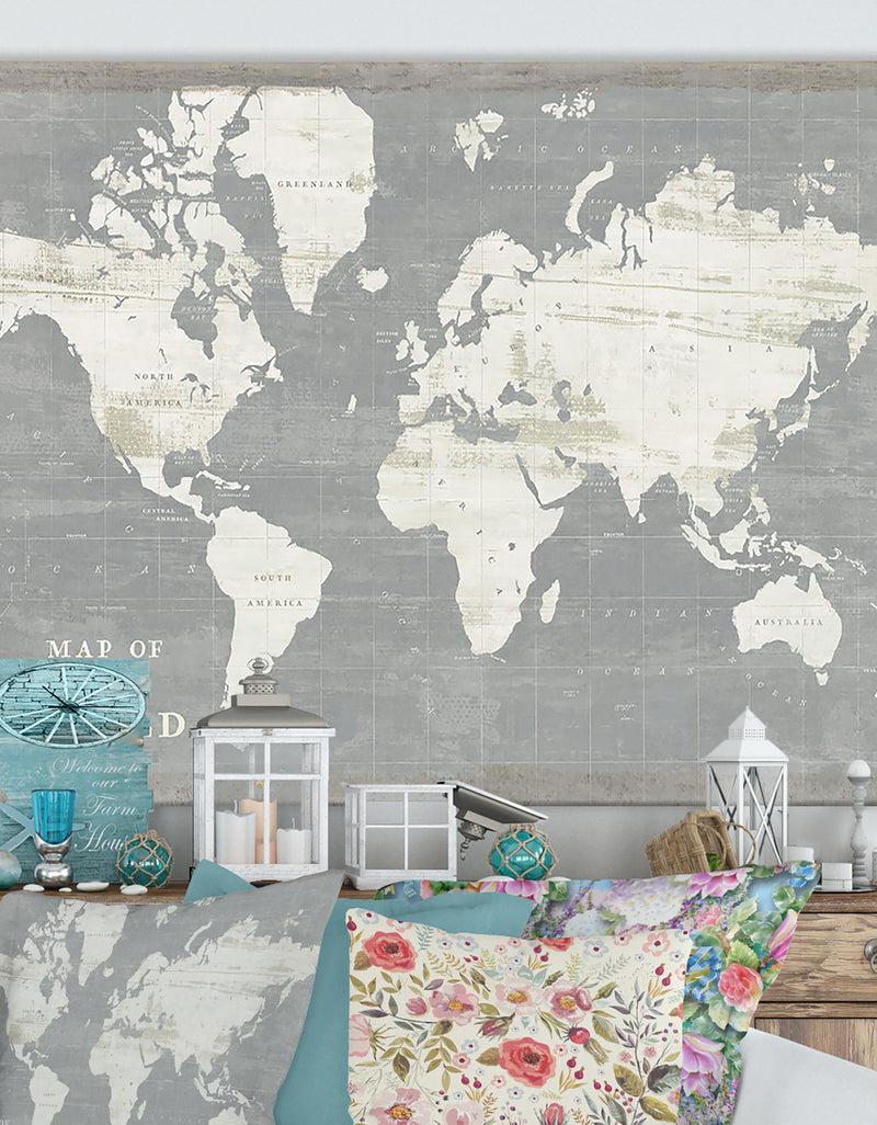 DesignQ Slate World Map - Cottage Canvas Wall Art
