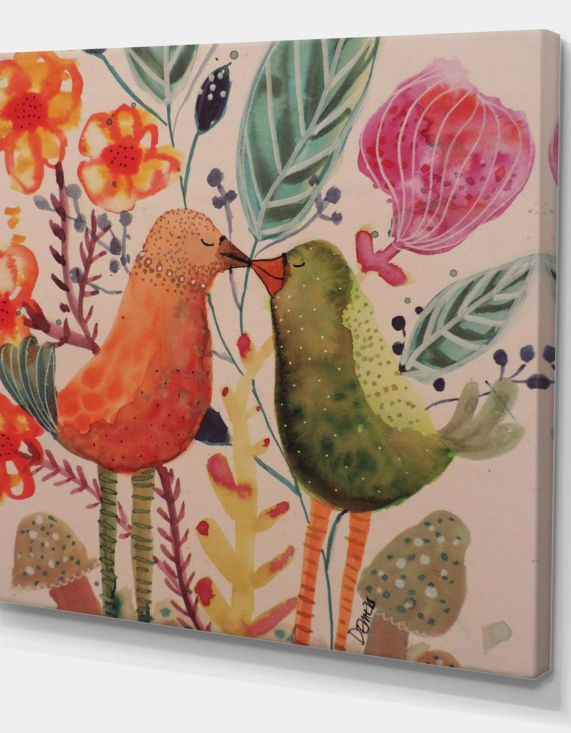 DesignQ Smiling Bird Kiss - Cottage Canvas Artwork