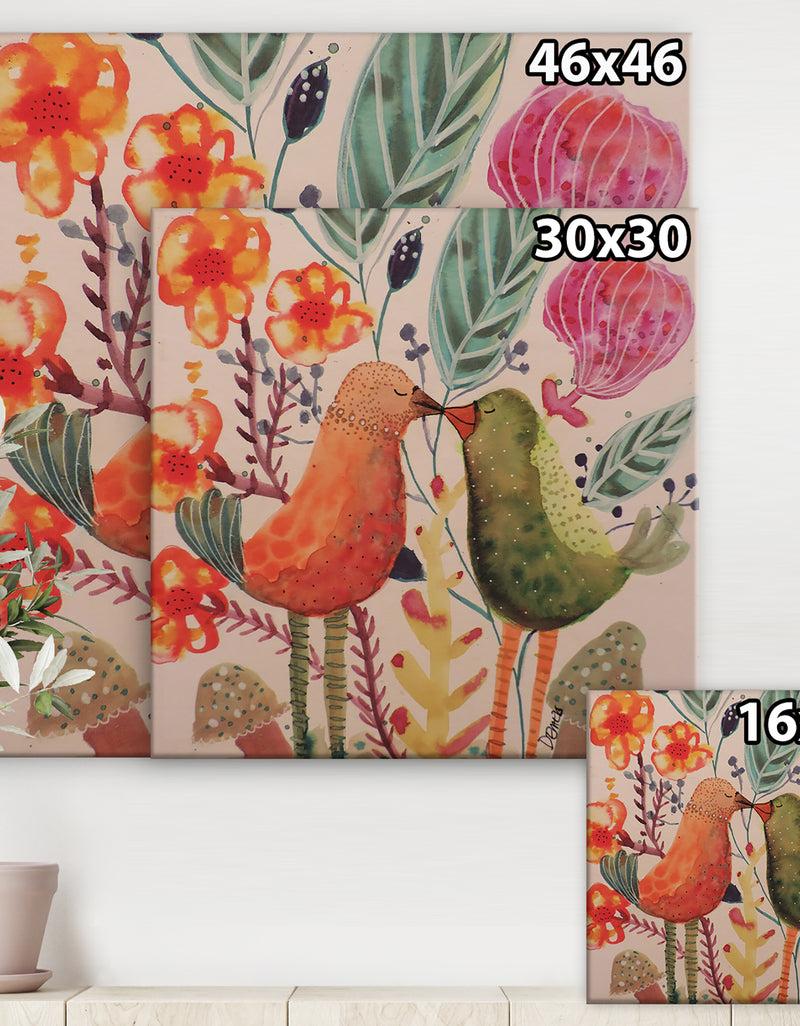 DesignQ Smiling Bird Kiss - Cottage Canvas Artwork