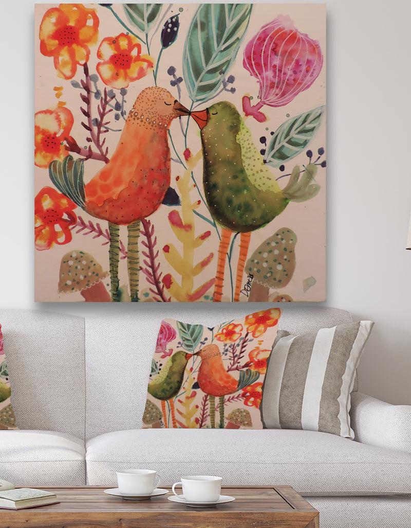 DesignQ Smiling Bird Kiss - Cottage Canvas Artwork