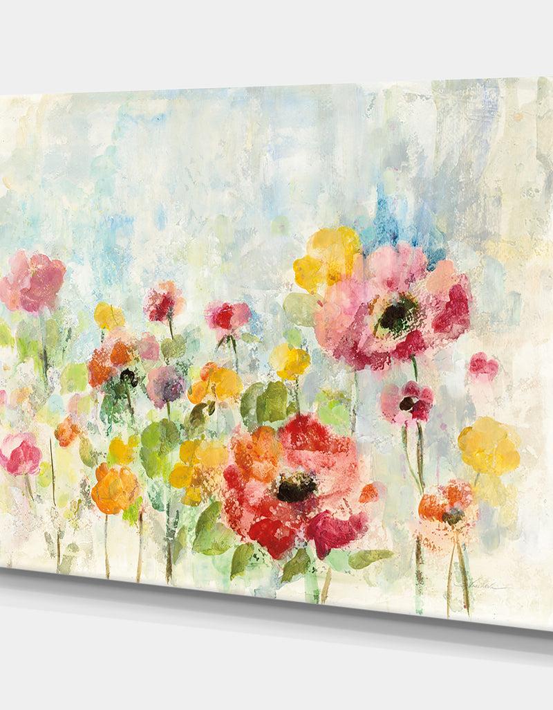 DesignQ Summer Rain Floral - Cottage Canvas Wall Art