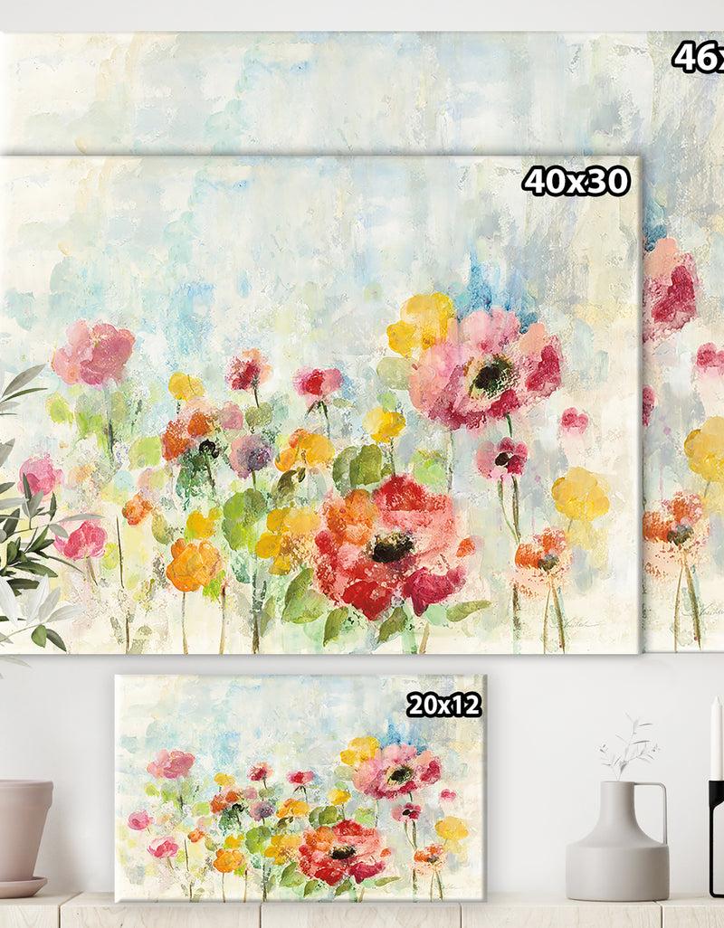 DesignQ Summer Rain Floral - Cottage Canvas Wall Art
