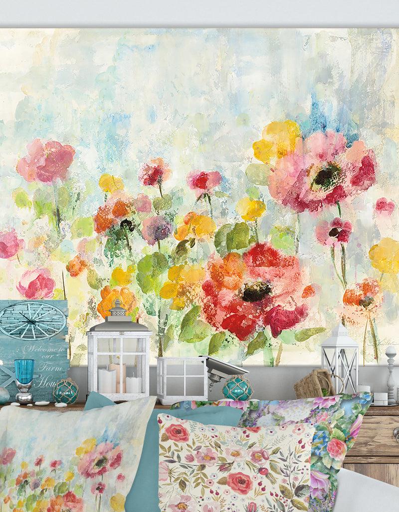 DesignQ Summer Rain Floral - Cottage Canvas Wall Art