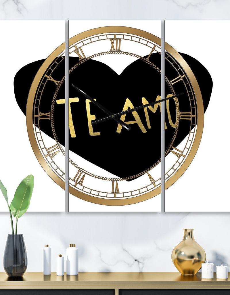 DesignQ Te Amo - Large Glam Wall Clock - 3 Panels