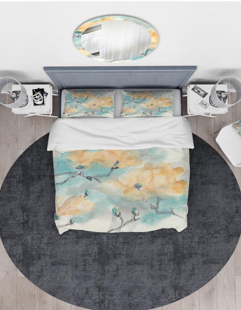 DesignQ Teal Buds I - Traditional Duvet Cover Set