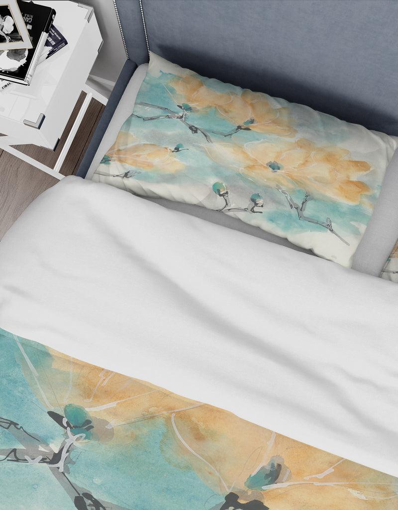 DesignQ Teal Buds I - Traditional Duvet Cover Set
