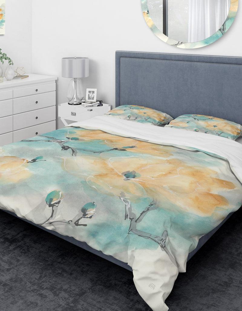 DesignQ Teal Buds I - Traditional Duvet Cover Set
