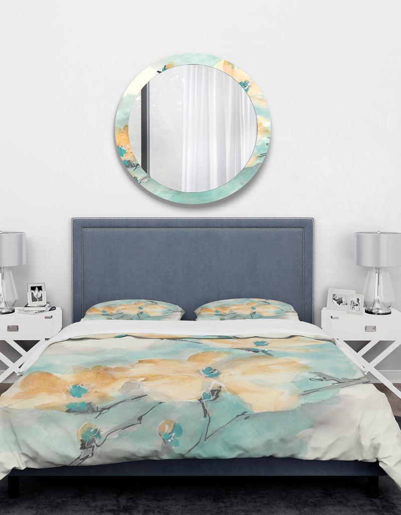 DesignQ Teal Buds II - Traditional Duvet Cover Set
