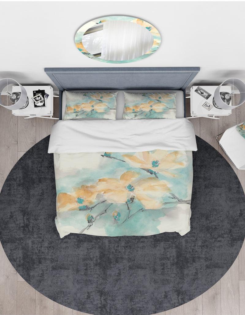 DesignQ Teal Buds II - Traditional Duvet Cover Set