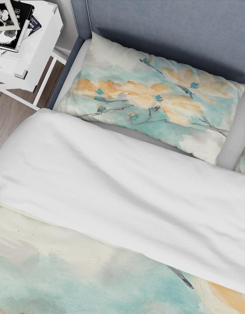 DesignQ Teal Buds II - Traditional Duvet Cover Set