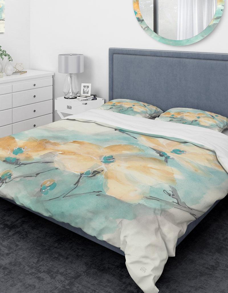 DesignQ Teal Buds II - Traditional Duvet Cover Set