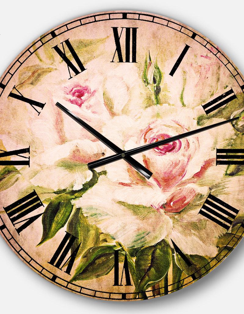DesignQ Three Pink Roses - Floral Large Wall CLock