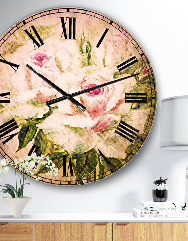 DesignQ Three Pink Roses - Floral Large Wall CLock