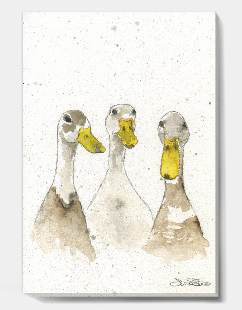 DesignQ Three White Ducks - Farmhouse Canvas Artwork
