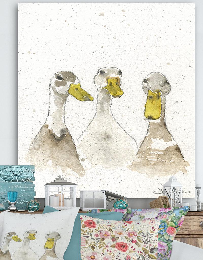 DesignQ Three White Ducks - Farmhouse Canvas Artwork