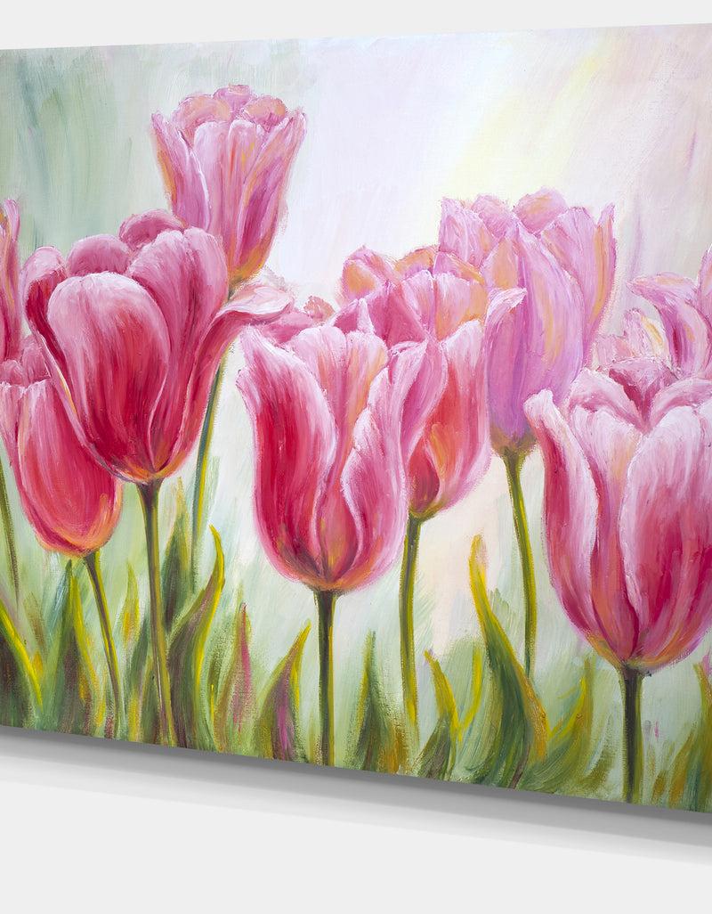 DesignQ Tulips In A Row - Floral Canvas Artwork