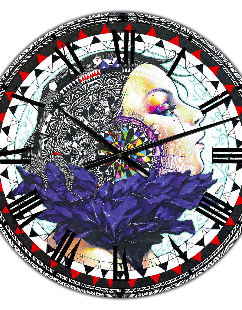 DesignQ Urban Girl Mandala - Large Modern Wall Clock