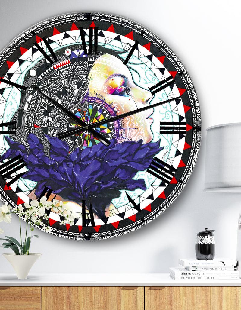 DesignQ Urban Girl Mandala - Large Modern Wall Clock