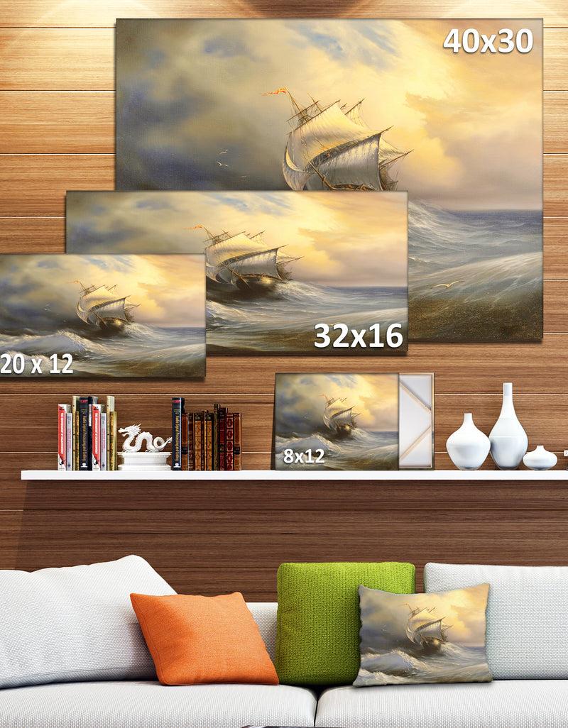 DesignQ Vessel In Stormy Sea - Seascape Canvas Print