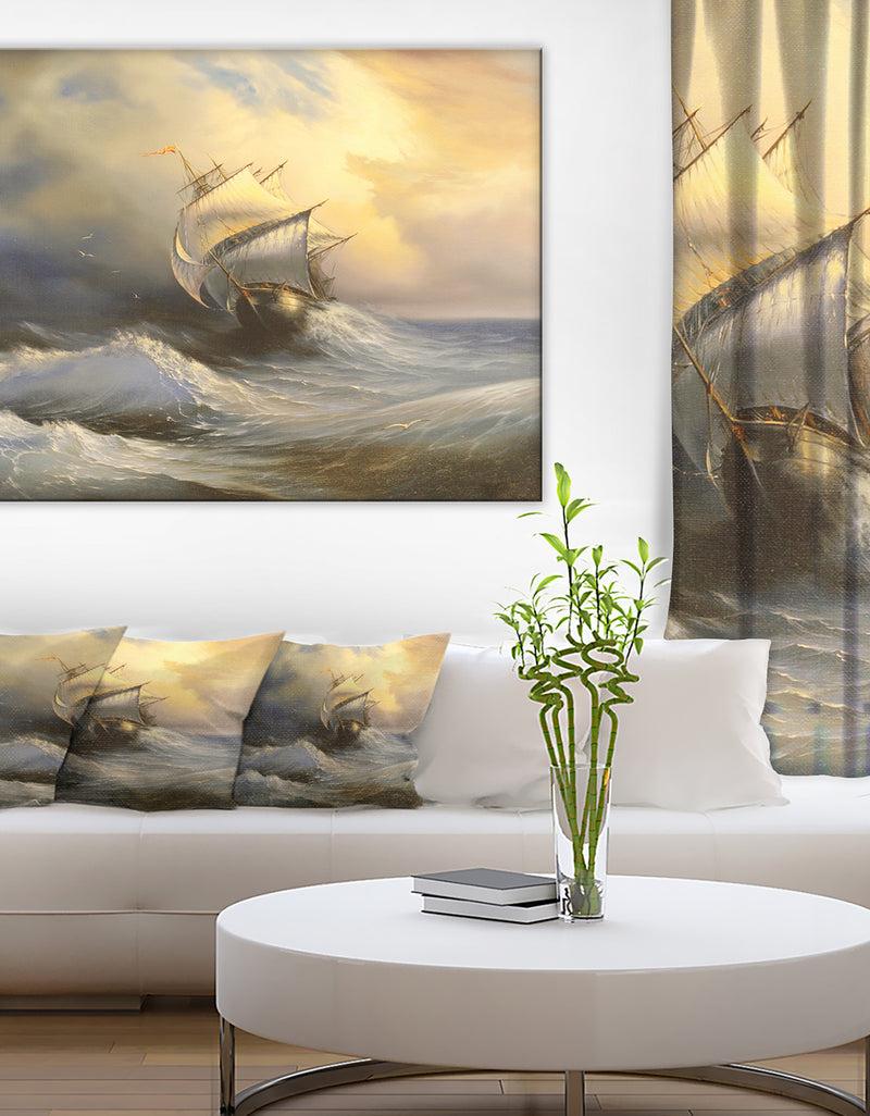 DesignQ Vessel in Stormy Sea - Seascape Canvas Print