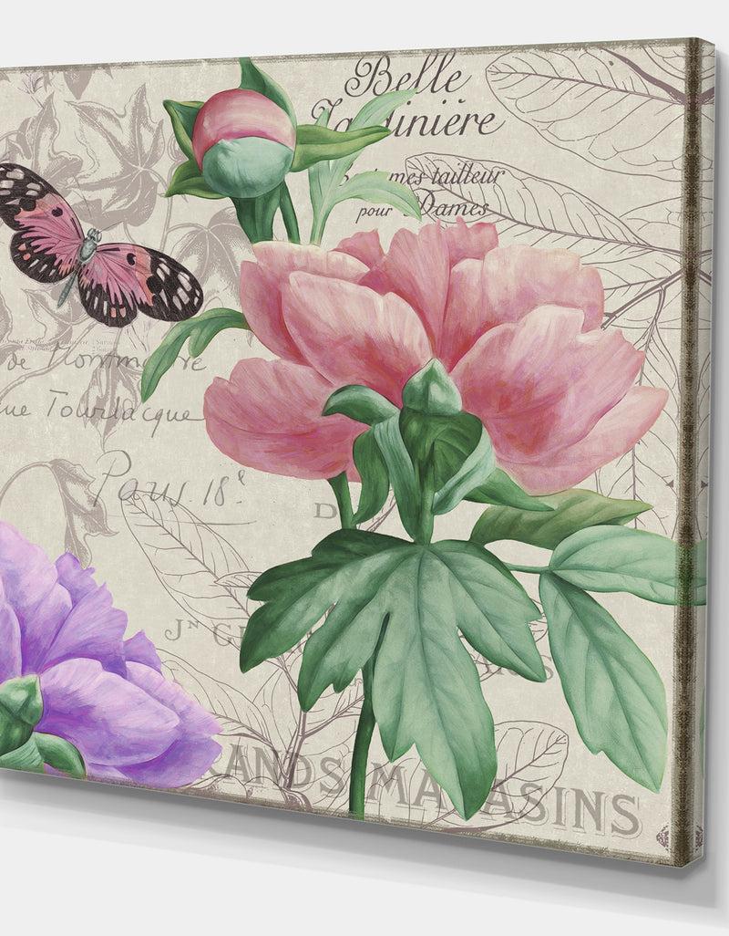 DesignQ Vintage Flowers II - Cottage Canvas Wall Art
