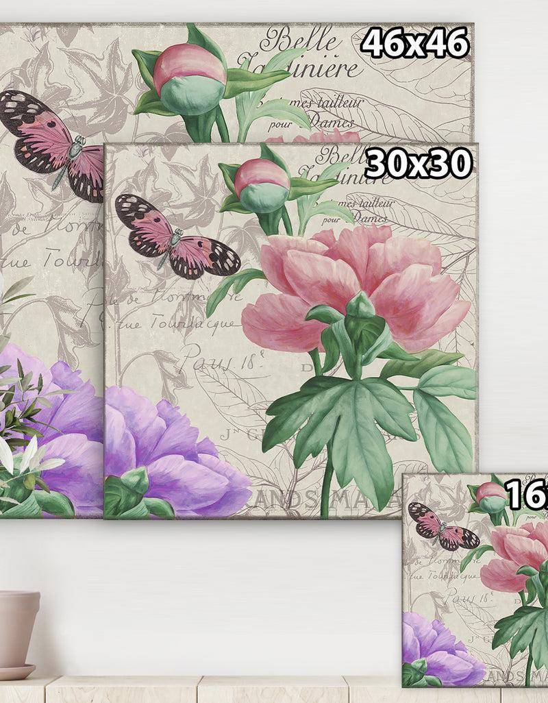 DesignQ Vintage Flowers II - Cottage Canvas Wall Art