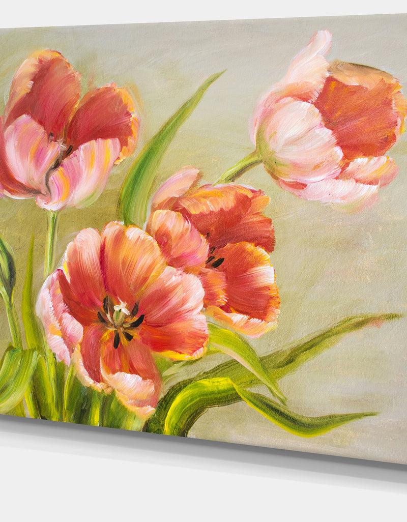 DesignQ Vintage Red Tulips - Floral Canvas Art Print