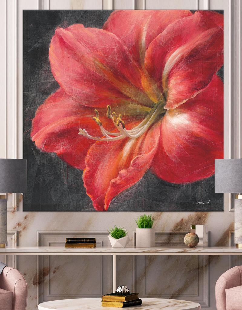 DesignQ Vivid Red Lily III - Shabby Chic Canvas Art