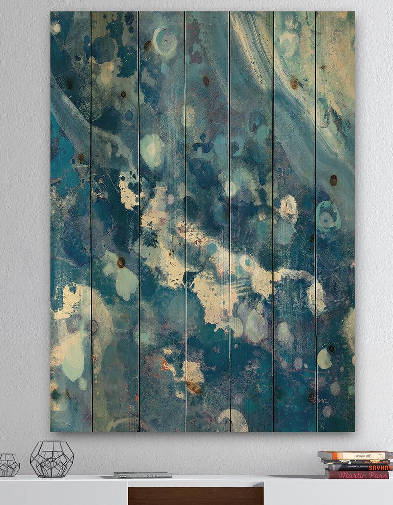 DesignQ Water III - Map Print on Natural Pine Wood