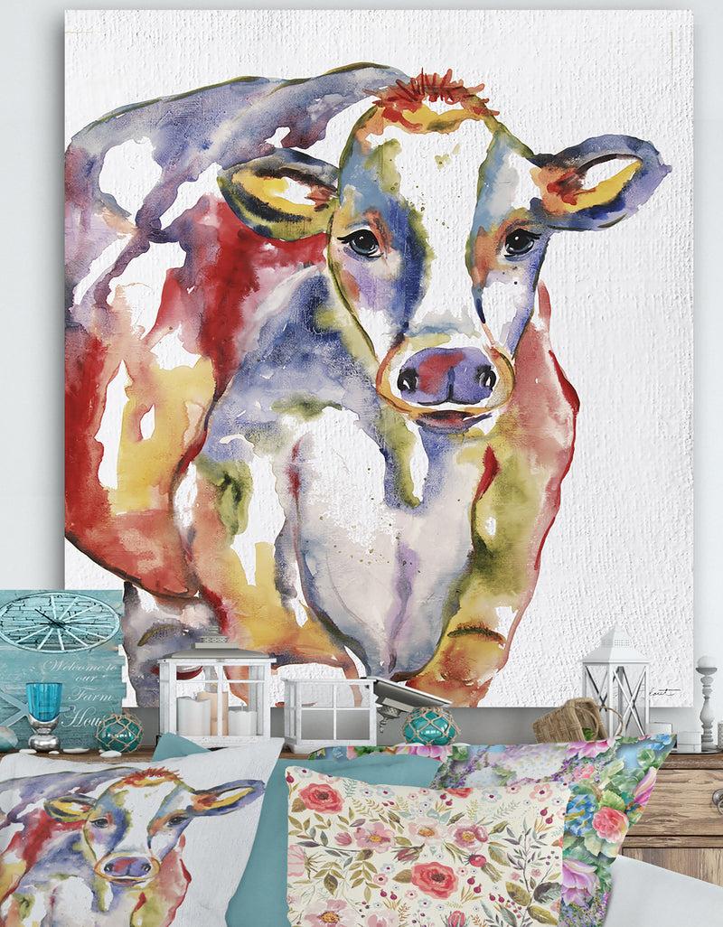 DesignQ Watercolor Cow - Farmhouse Canvas Wall Art
