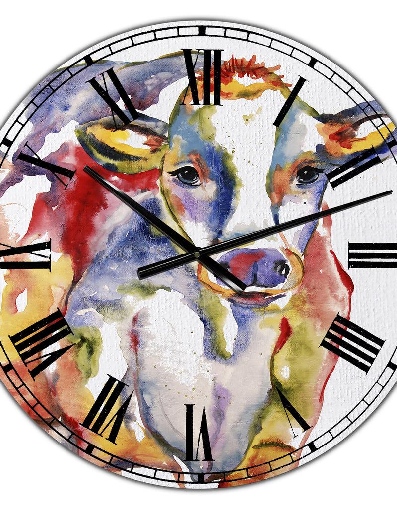 DesignQ Watercolor Cow - Farmhouse Wall Clock