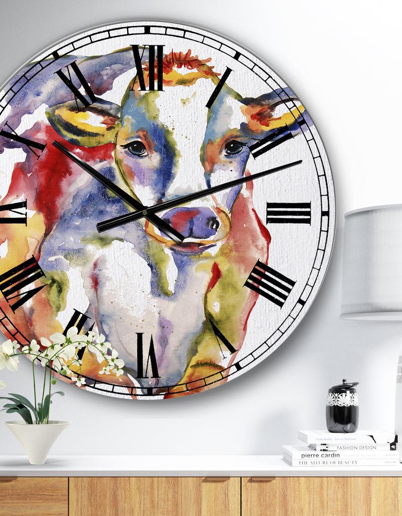 DesignQ Watercolor Cow - Farmhouse Wall Clock
