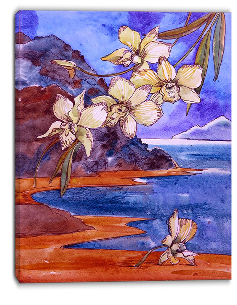 DesignQ White Orchid With Sea - Floral Canvas Print