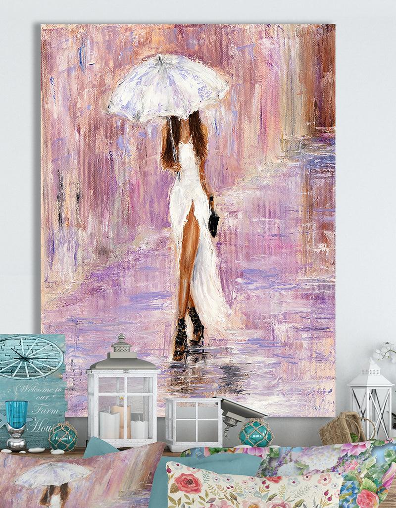 DesignQ Woman in white - Cottage Canvas Wall Art