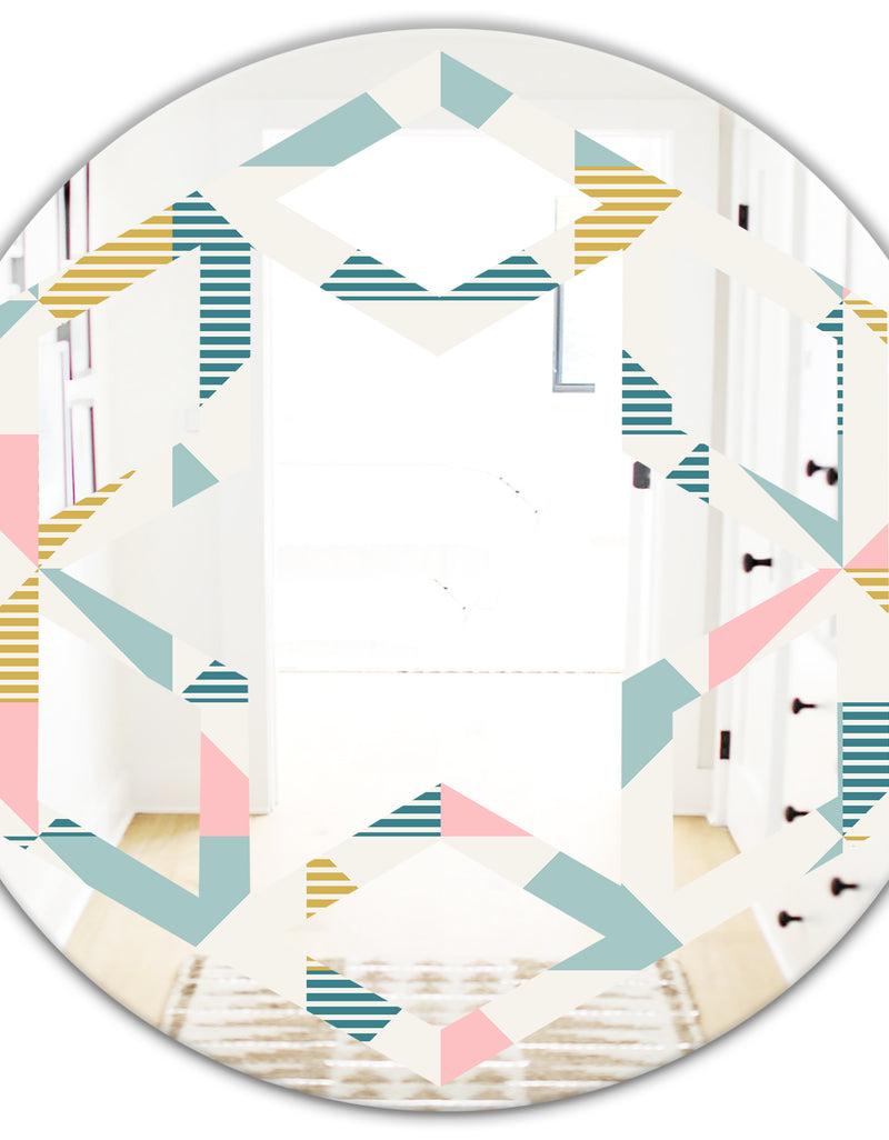 DesignQ Diamond Retro I - Modern Round Or Oval Wall Mirror - Hexagon Star